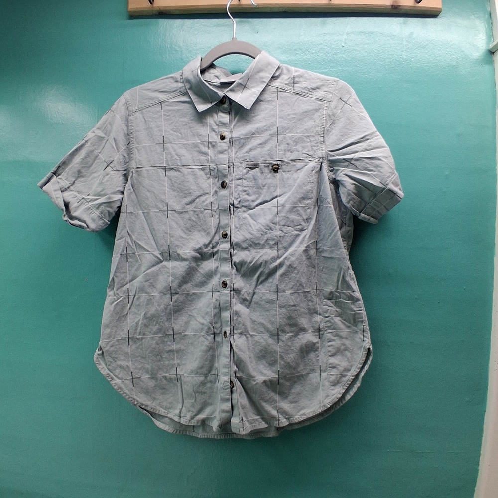 Columbia Button Down Shirt M Sage Green Grid Short Sleeve Gorpcore XL0935